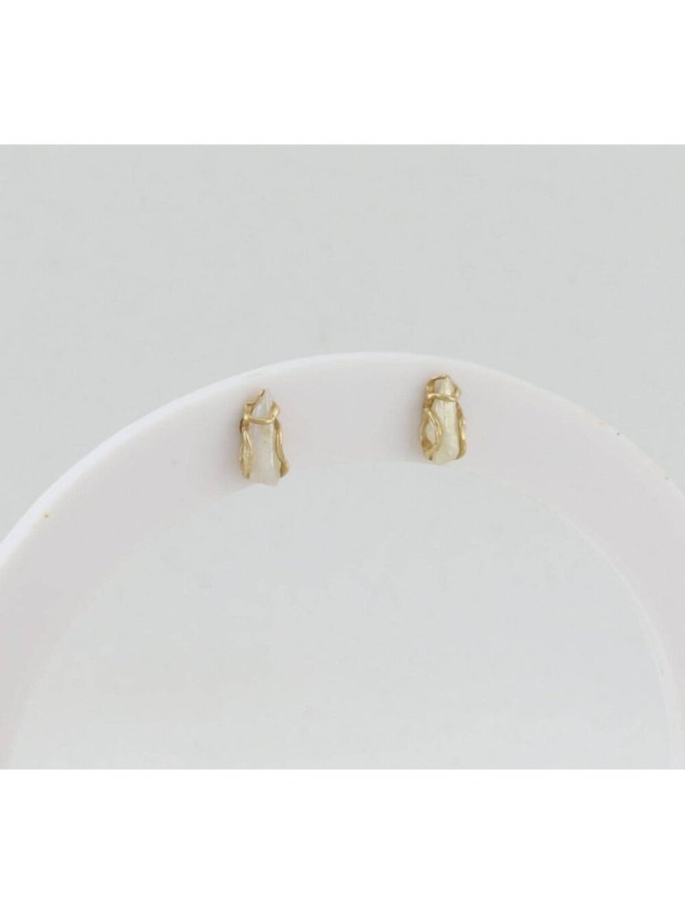 14k Yellow Gold Tiny Freshwater Keshi Pearl Earrings Studs 3/8" x 1/8" - Picture 4 of 7